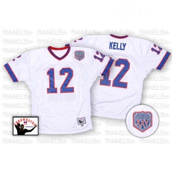 Mitchell And Ness Buffalo Bills 12 Jim Kelly White Authentic ThroWback NFL Jersey