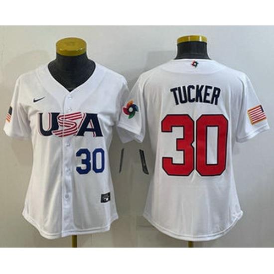 Women's USA Baseball #30 Kyle Tucker Number 2023 White World Classic Stitched Jersey
