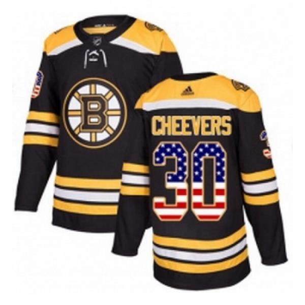 Youth Adidas Boston Bruins 30 Gerry Cheevers Authentic Black USA Flag Fashion NHL Jersey