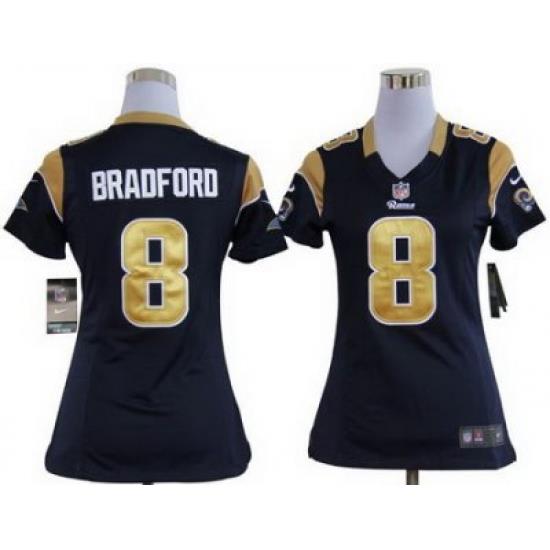 Women Nike St. Louis Rams 8# Sam Bradford Dark Blue Nike NFL Jerseys