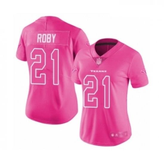 Womens Houston Texans 21 Bradley Roby Limited Pink Rush Fashion Football Jersey