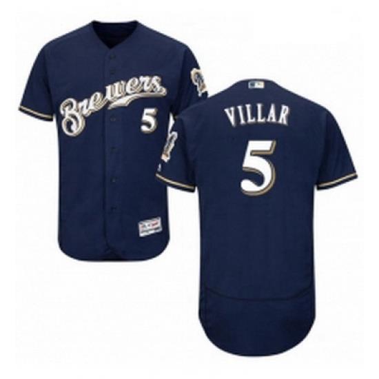 Mens Majestic MilWaukee BreWers 5 Jonathan Villar Navy Blue Flexbase Authentic Collection MLB Jersey