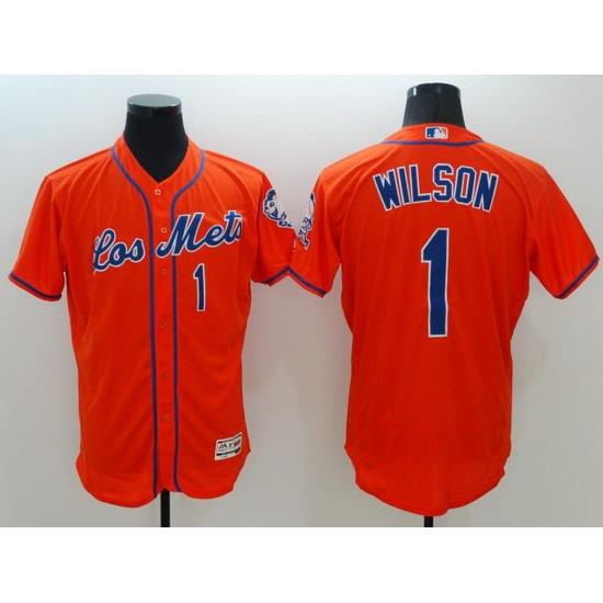 Men NeW York Mets 1 Wilson Orange Elite 2021 MLB Jerseys