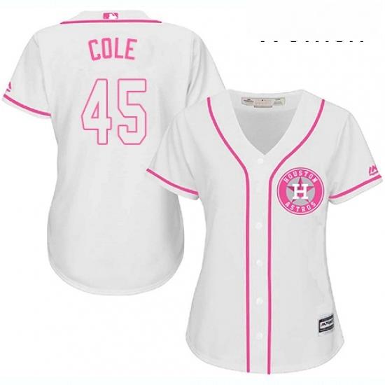 Womens Majestic Houston Astros 45 Gerrit Cole Authentic White Fashion Cool Base MLB Jersey