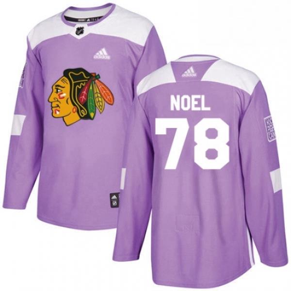 Mens Adidas Chicago Blackhawks 78 Nathan Noel Authentic Purple Fights Cancer Practice NHL Jersey