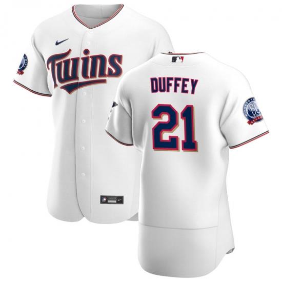 Men Minnesota TWins 21 Tyler Duffey Men Nike White Home 2020 60th Season Flex Base Team MLB Jersey