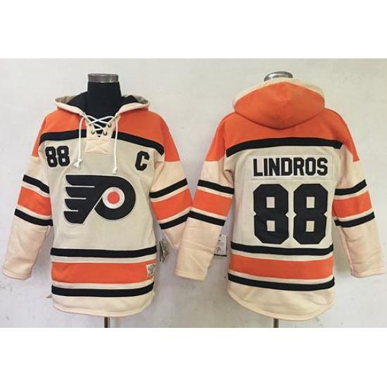 Men Philadelphia Flyers 88 Eric Lindros Cream Sawyer Hooded Sweatshirt Stitched NHL Jersey