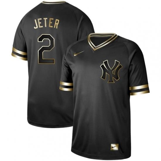 Mens Nike NeW York Yankees 2 Derek Jeter Black Gold Authentic Stitched Baseball Jerse