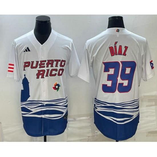 Men's Puerto Rico Baseball #39 EdWin Diaz 2023 White World Baseball Classic Stitched Jerseys