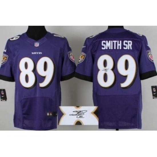 Nike Baltimore Ravens 89 Steve Smith Sr Purple Signed Elite NFL Jersey