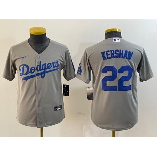 Youth Los Angeles Dodgers 22 Clayton KershaW Grey Stitched Jersey
