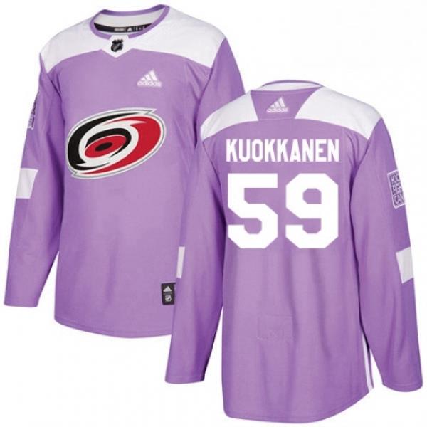 Mens Adidas Carolina Hurricanes 59 Janne Kuokkanen Authentic Purple Fights Cancer Practice NHL Jersey