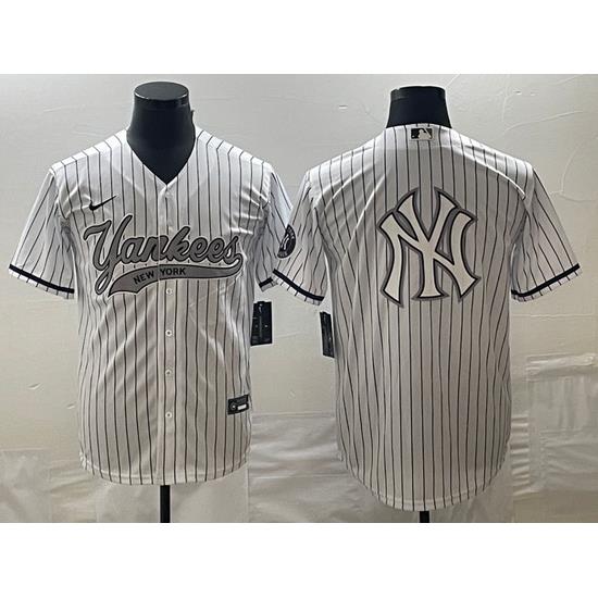 Men's NeW York Yankees Big Logo White Pinstripe Cool Base Stitched Baseball Jerseys