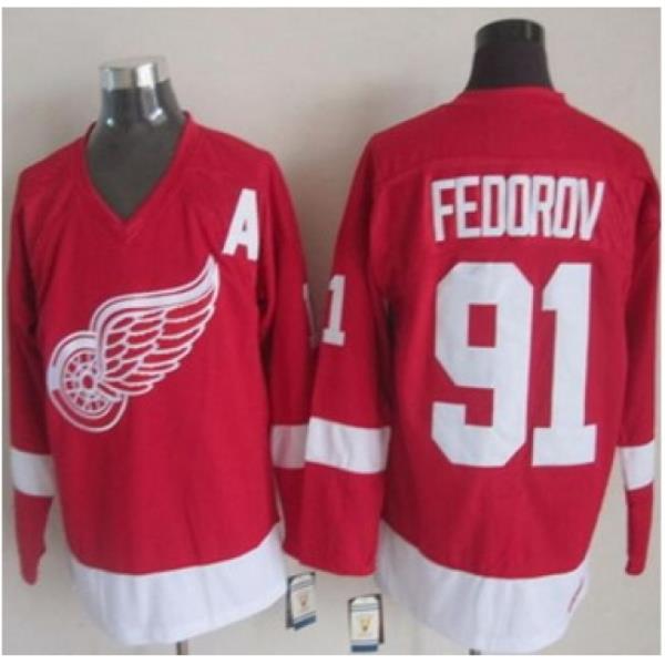 Detroit Red Wings #91 Sergei Fedorov Red CCM Throwback Stitched NHL Jersey