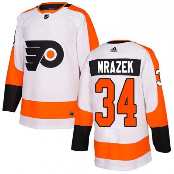 Mens Adidas Philadelphia Flyers 34 Petr Mrazek Authentic White Away NHL Jersey