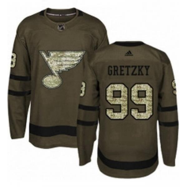 Youth Adidas St Louis Blues 99 Wayne Gretzky Authentic Green Salute to Service NHL Jersey
