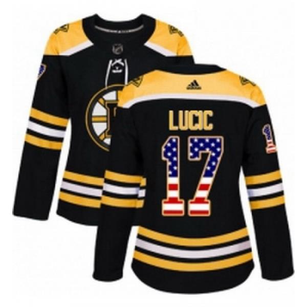 Womens Adidas Boston Bruins 17 Milan Lucic Authentic Black USA Flag Fashion NHL Jersey