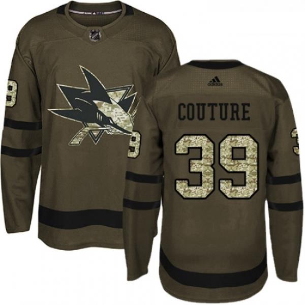 Youth Adidas San Jose Sharks 39 Logan Couture Authentic Green Salute to Service NHL Jersey