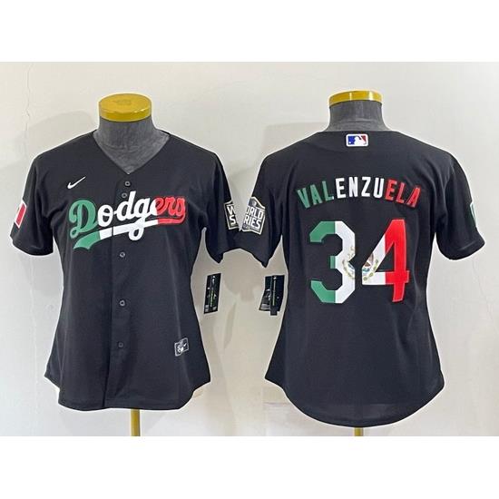 Women Los Angeles Dodgers 34 Toro Valenzuela Black Cool Base Stitched Jersey