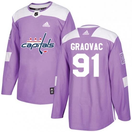 Mens Adidas Washington Capitals 91 Tyler Graovac Authentic Purple Fights Cancer Practice NHL Jersey