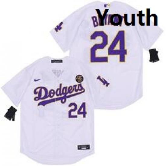 Youth Dodgers 24 Kobe Bryant White Cool Base Stitched MLB Jersey