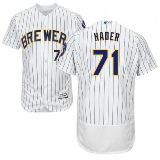 Mens Majestic Milwaukee Brewers 71 Josh Hader White Home Flex Base Authentic Collection MLB Jersey