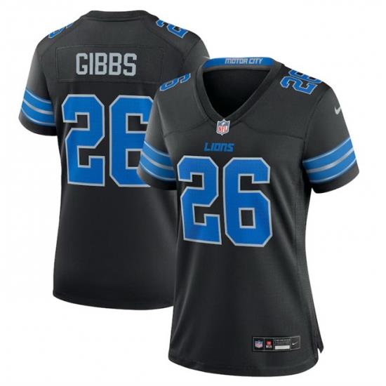 Women Detroit Lions 26 Jahmyr Gibbs Black 2nd Alternate Stitched Jersey