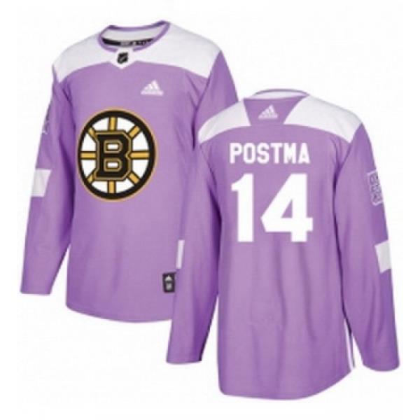 Youth Adidas Boston Bruins 14 Paul Postma Authentic Purple Fights Cancer Practice NHL Jersey
