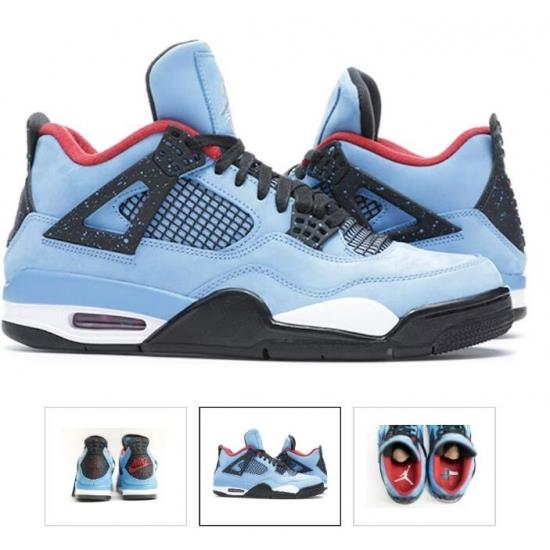 Men Nike Air Jordan 4 Light Blue Black Basketball Shoes
