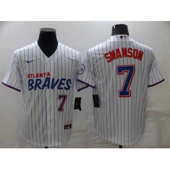 Men's Nike Atlanta Braves #7 Dansby SWanson White City Player Jersey