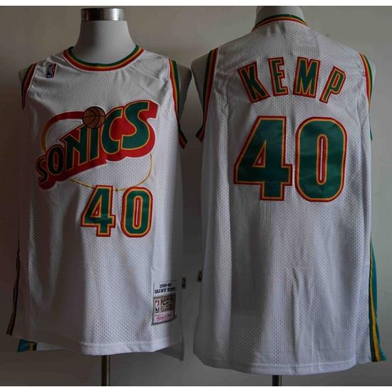 Men Seattle SuperSonics SHAWN KEMP 40 Mitchell Ness Jersey White