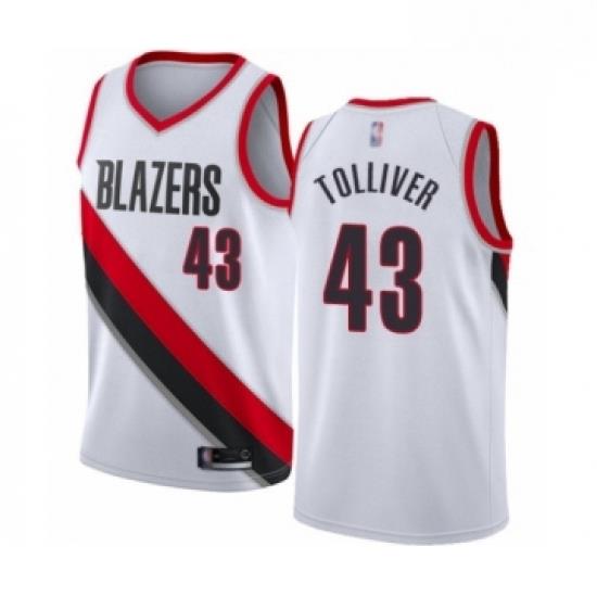 Mens Portland Trail Blazers 43 Anthony Tolliver Authentic White Basketball Jersey Association Edition
