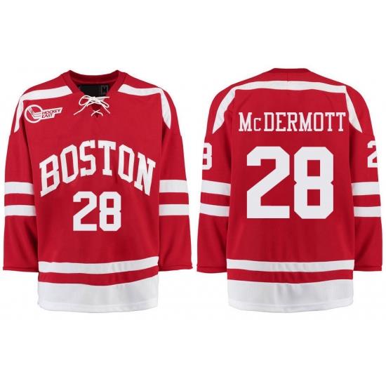 Boston University Terriers BU 28 Johnny McDermott Red Stitched Hockey Jersey