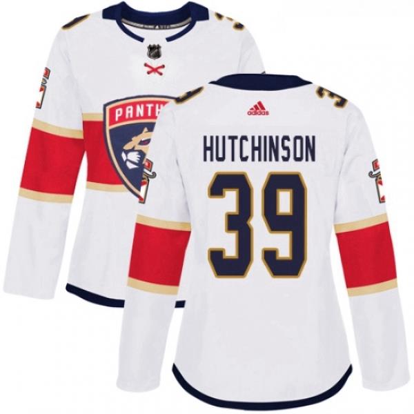 Womens Adidas Florida Panthers 39 Michael Hutchinson Authentic White Away NHL Jersey