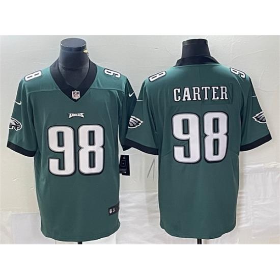 Men Philadelphia Eagles 98 Jalen Carter Green Vapor Limited Stitched Football Jersey