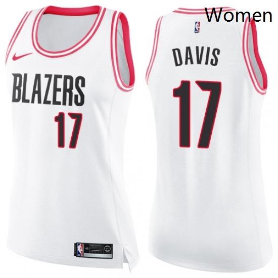 Womens Nike Portland Trail Blazers 17 Ed Davis Swingman WhitePink Fashion NBA Jersey