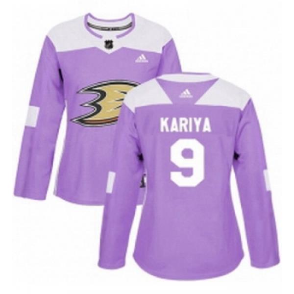 Womens Adidas Anaheim Ducks 9 Paul Kariya Authentic Purple Fights Cancer Practice NHL Jersey