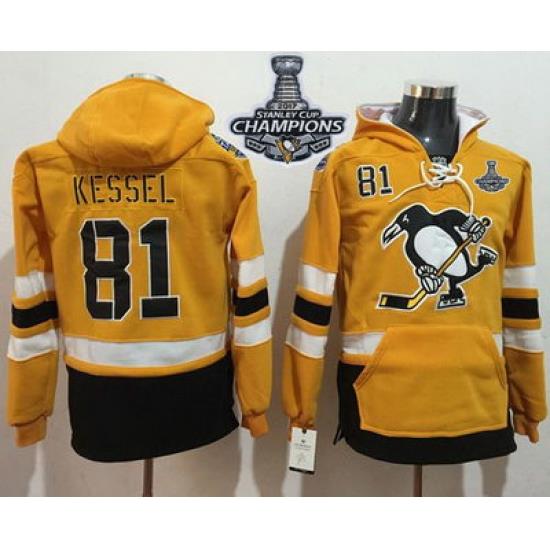 Men Pittsburgh Penguins 81 Phil Kessel Gold Sawyer Hooded Sweatshirt 2017 Stadium Series Stanley Cup Finals Champions Stitched NHL Jersey