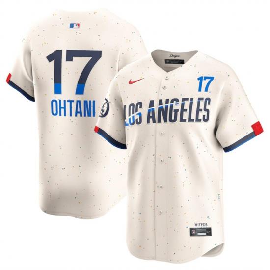 Men Los Angeles Dodgers 17 Shohei Ohtani Cream 2024 City Connect Limited Stitched Baseball Jersey