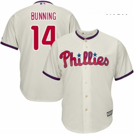 Mens Majestic Philadelphia Phillies 14 Jim Bunning Replica Cream Alternate Cool Base MLB Jersey