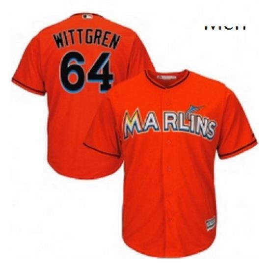 Mens Majestic Miami Marlins 64 Nick Wittgren Replica Orange Alternate 1 Cool Base MLB Jersey
