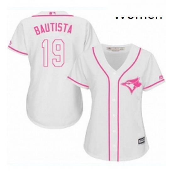 Womens Majestic Toronto Blue Jays 19 Jose Bautista Replica White Fashion Cool Base MLB Jersey