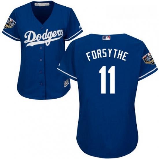 Womens Majestic Los Angeles Dodgers 11 Logan Forsythe Authentic Royal Blue Alternate Cool Base 2018 World Series MLB Jersey