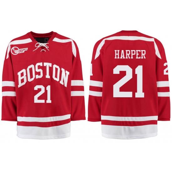 Boston University Terriers BU 21 Patrick Harper Red Stitched Hockey Jersey