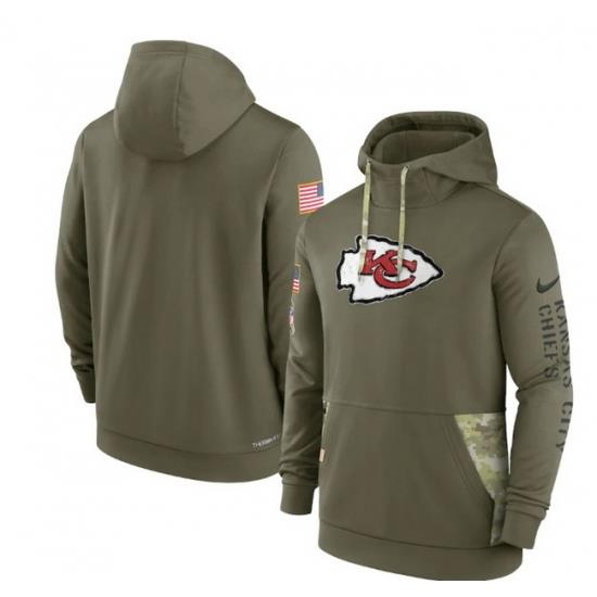 Men Kansas City Chiefs 2022 Olive Salute To Service Therma Performance Pullover Hoodie