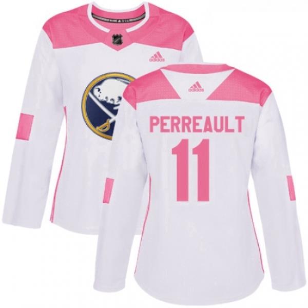 Womens Adidas Buffalo Sabres 11 Gilbert Perreault Authentic WhitePink Fashion NHL Jersey