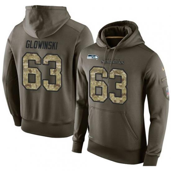 NFL Nike Seattle Seahawks 63 Mark Glowinski Green Salute To Service Mens Pullover Hoodie