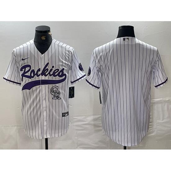 Men Colorado Rockies White Team Big Logo Cool Base Stitched Baseball Jersey 5