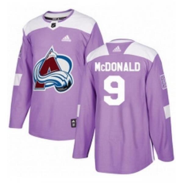Youth Adidas Colorado Avalanche 9 Lanny McDonald Authentic Purple Fights Cancer Practice NHL Jersey