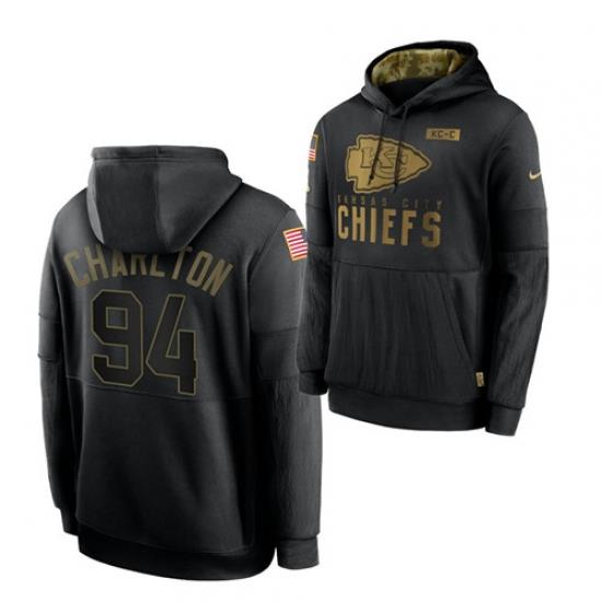 Men Kansas City Chiefs 94 Taco Charlton 2020 Salute To Service Black Sideline Performance Pullover HoodieMen Hoodie